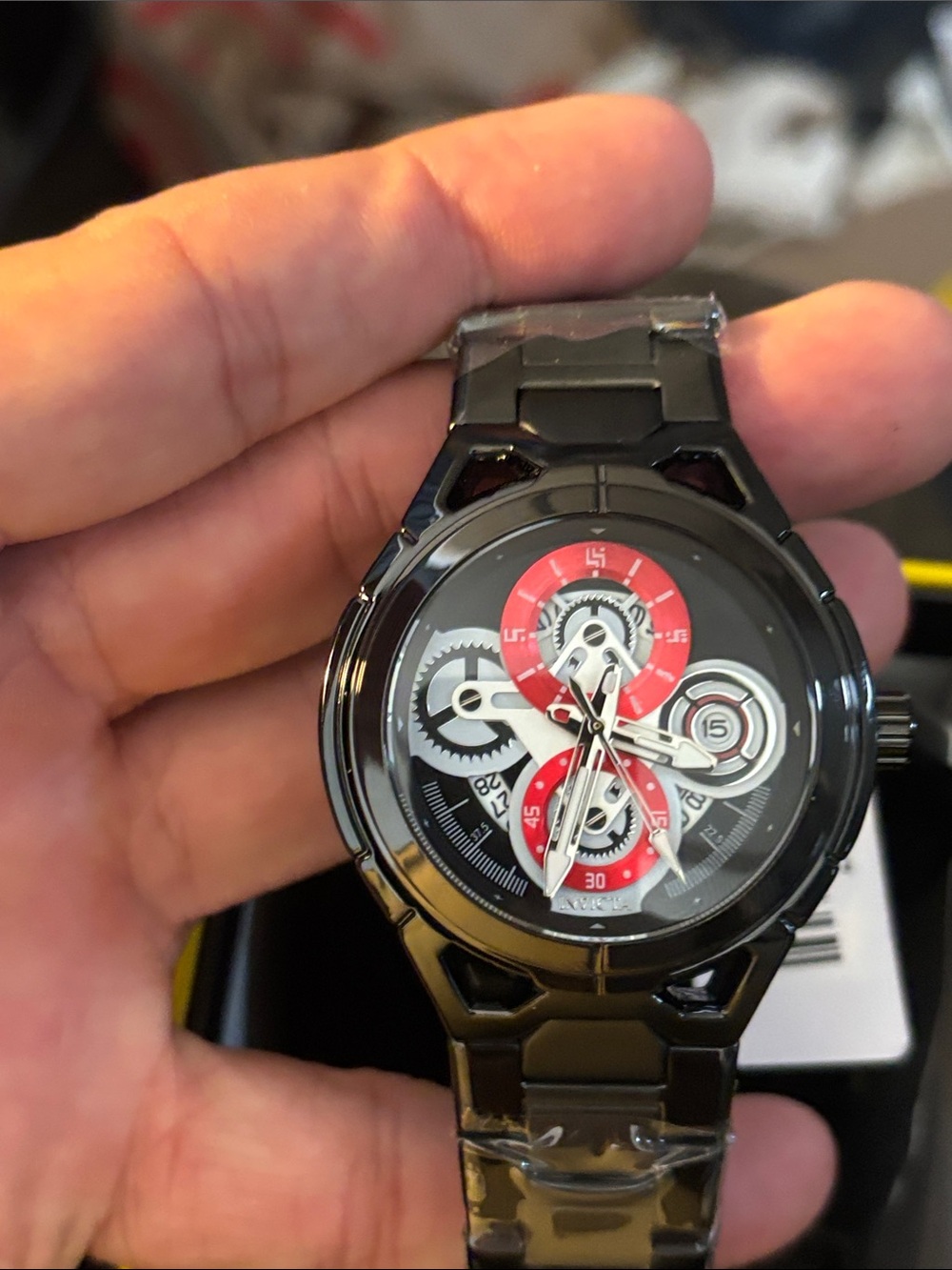 Invicta Black and Red Men's Skeleton Dial Watch